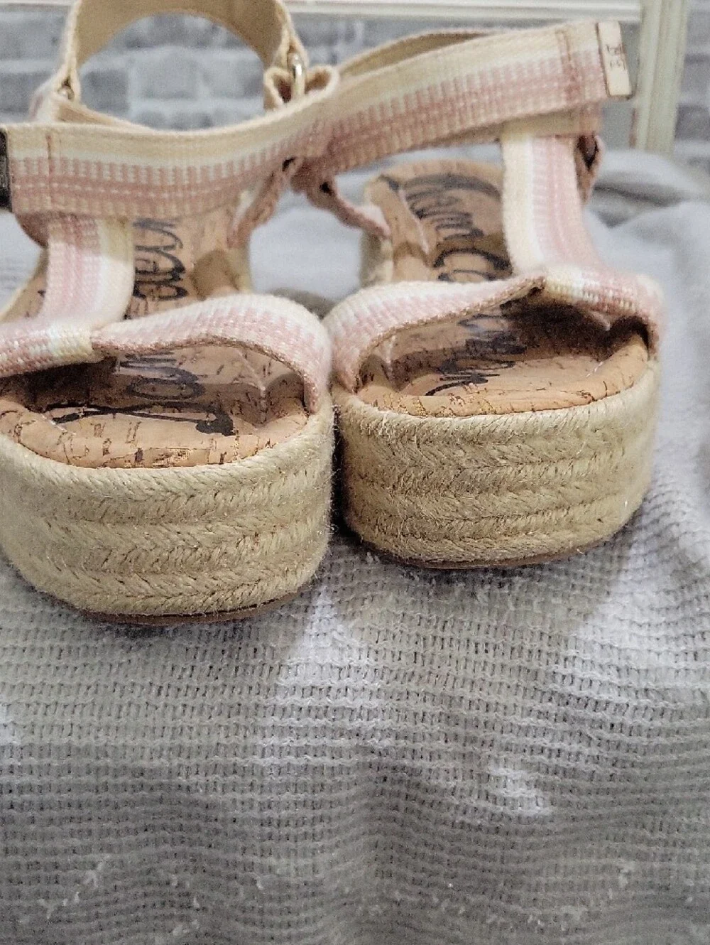 Sam Edelman Pink and Cream Espadrille Platform Strappy Sandals Womens 8